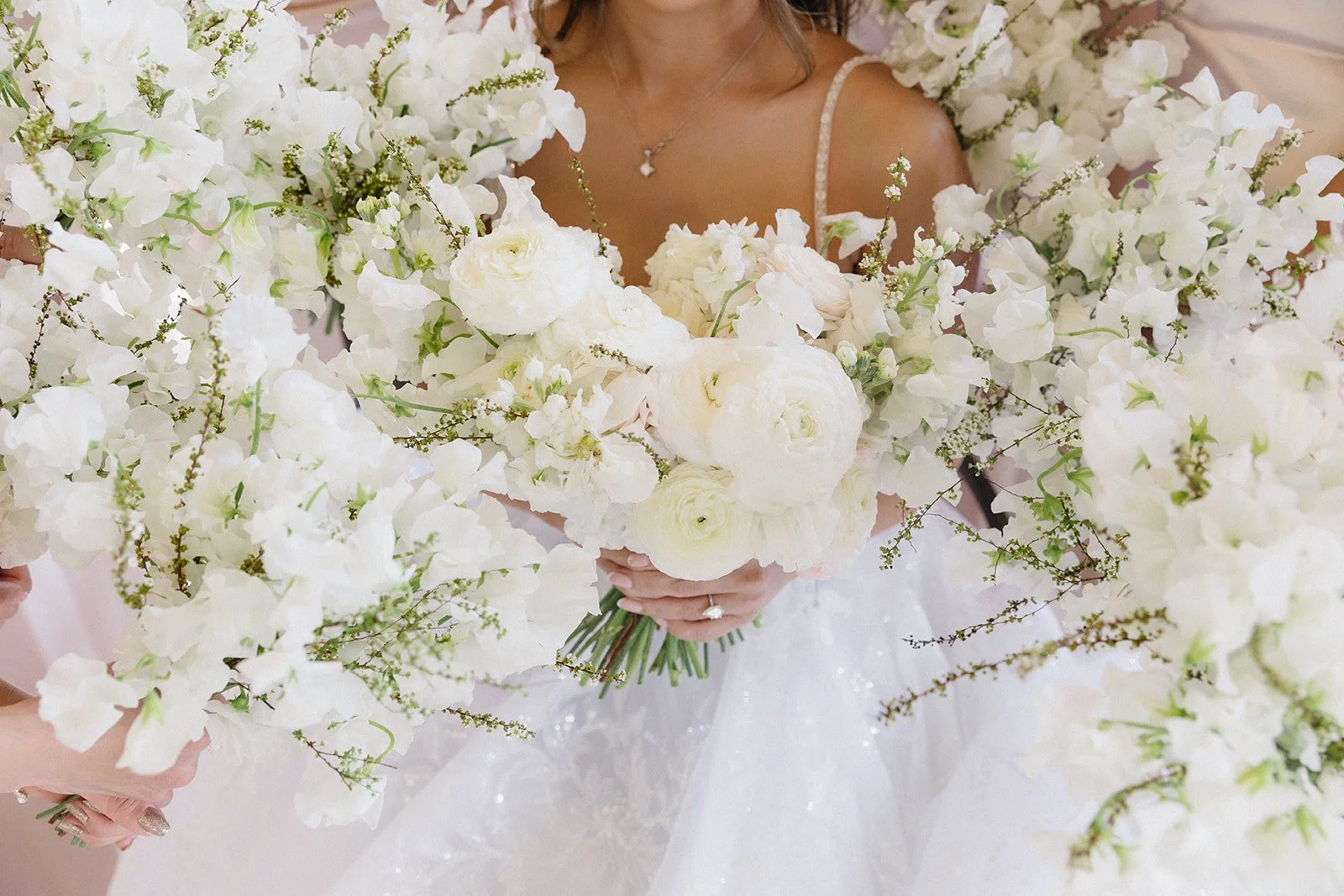 Soft blush and ivory wedding florals